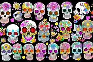 Skull with colorful jewels tattoo idea
