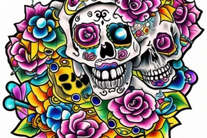 Skull with colorful jewels tattoo idea