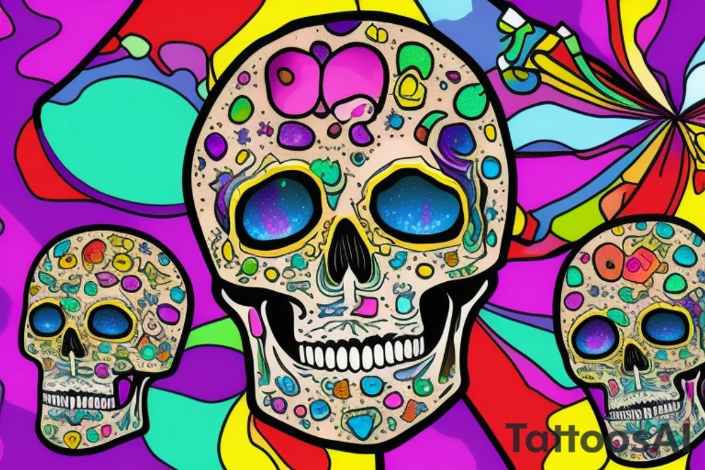 Skull with colorful gems tattoo idea