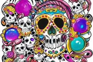 Skull with colorful gems tattoo idea