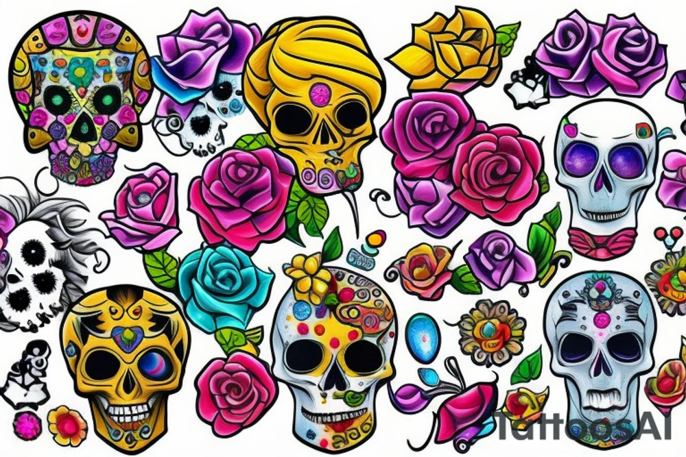 Skull with colorful gems tattoo idea