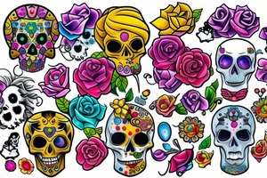 Skull with colorful gems tattoo idea