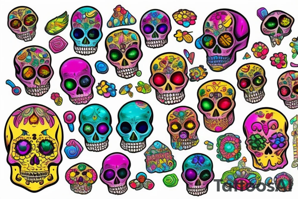 Skull with colorful gems tattoo idea