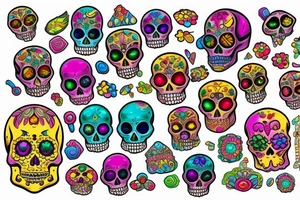 Skull with colorful gems tattoo idea