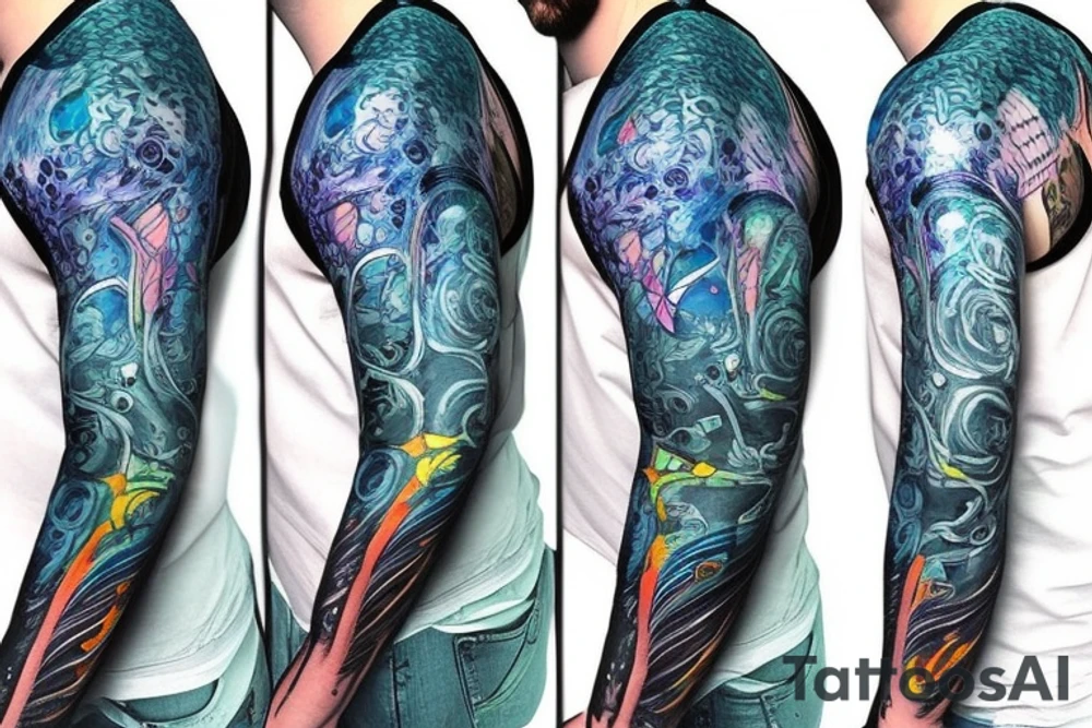 sci-fi tattoo with neon blue rings and interconnected vasculature that goes on the shoulder, but still exposes lots of skin tattoo idea