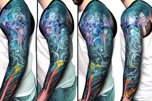 sci-fi tattoo with neon blue rings and interconnected vasculature that goes on the shoulder, but still exposes lots of skin tattoo idea