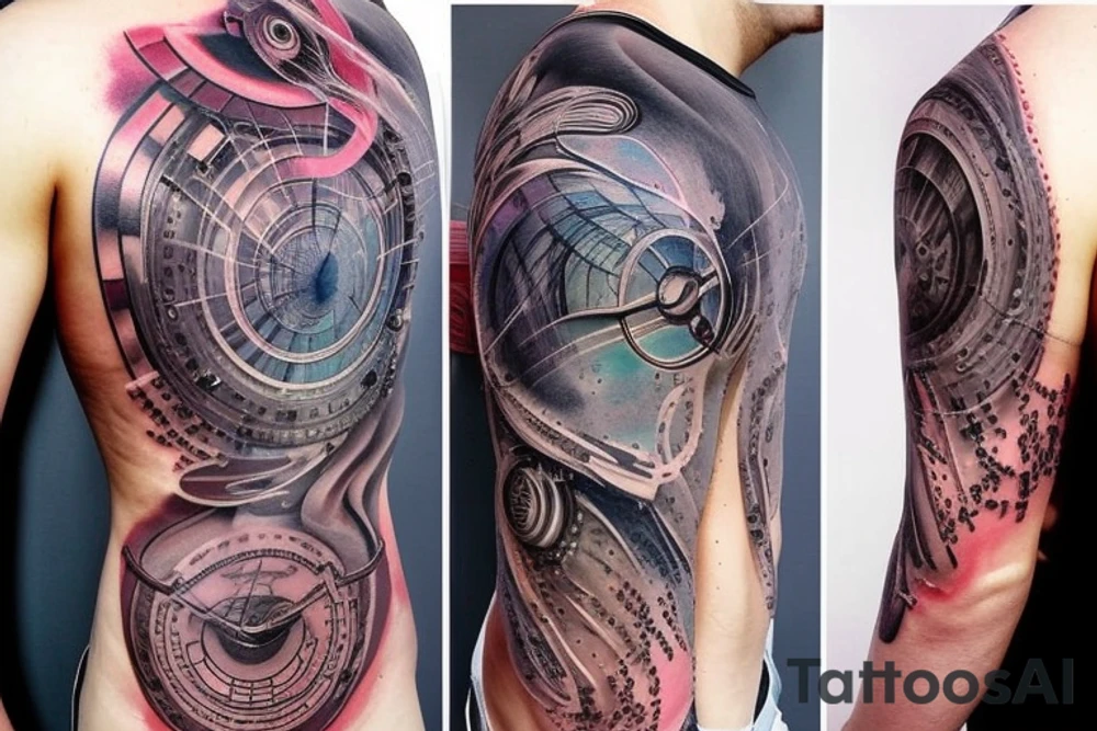 sci-fi tattoo with interconnected vasculature that goes on the shoulder, but still exposes lots of skin tattoo idea