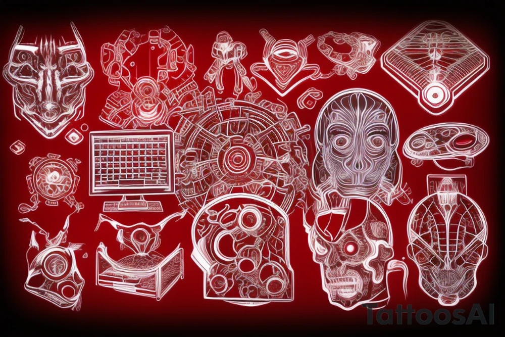 computer geometric design, glowing red, that goes on the shoulder tattoo idea