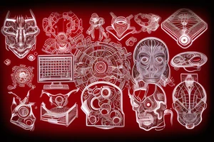 computer geometric design, glowing red, that goes on the shoulder tattoo idea
