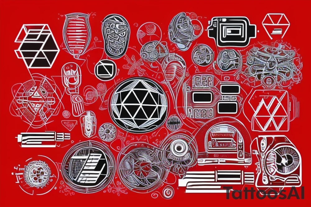 computer geometric design, glowing red, that goes on the shoulder tattoo idea