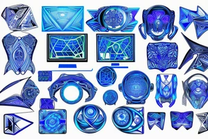 computer geometric design, glowing blue, that goes on the shoulder tattoo idea