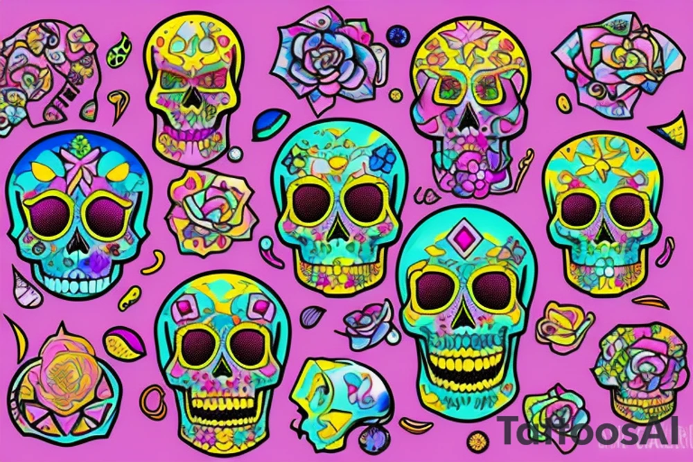 Skull with colorful gems tattoo idea