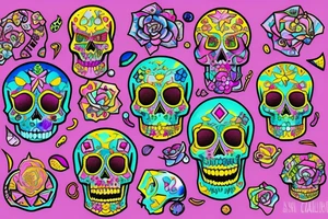Skull with colorful gems tattoo idea