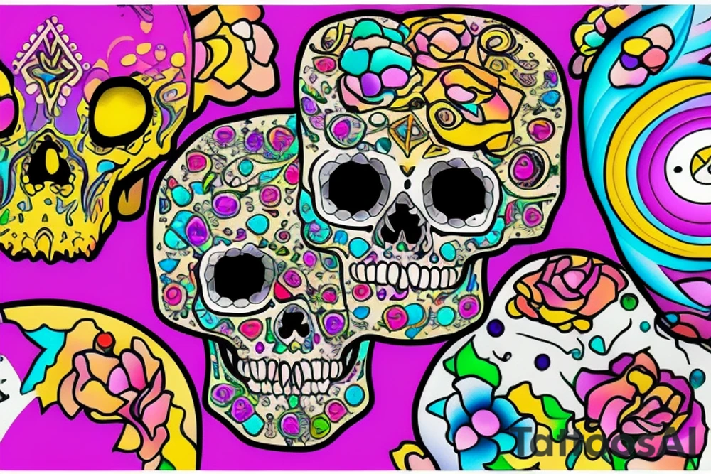 Skull with colorful gems tattoo idea