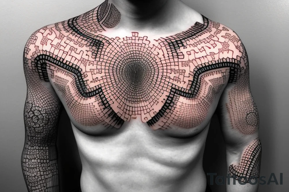 cellular automata on the shoulder and arm and extending to the chest tattoo idea