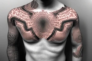 cellular automata on the shoulder and arm and extending to the chest tattoo idea