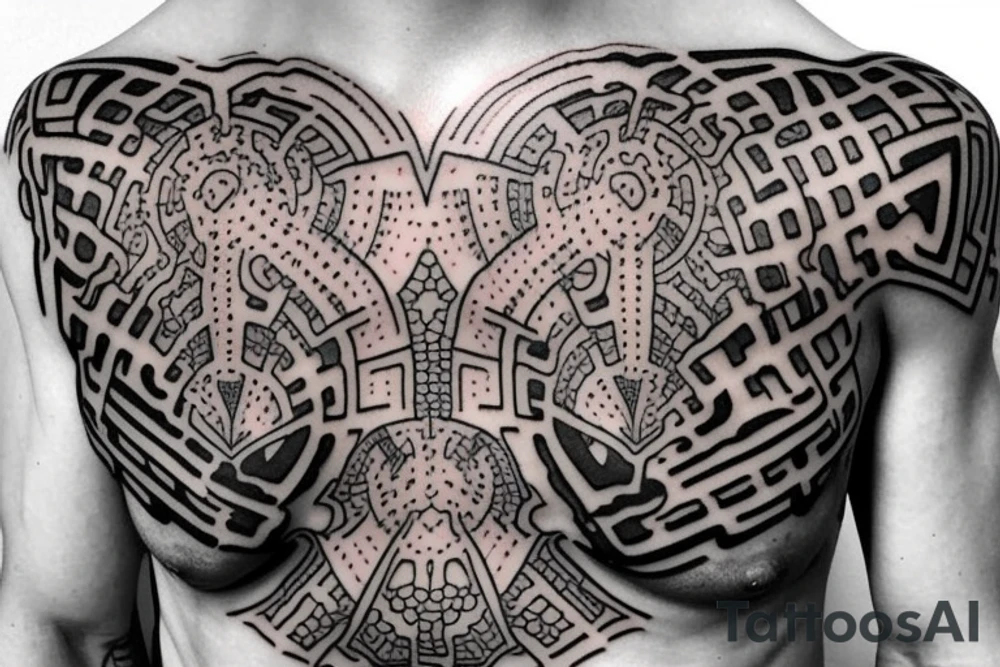 cellular automata on the shoulder only and extending to the chest tattoo idea