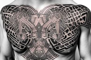 cellular automata on the shoulder only and extending to the chest tattoo idea