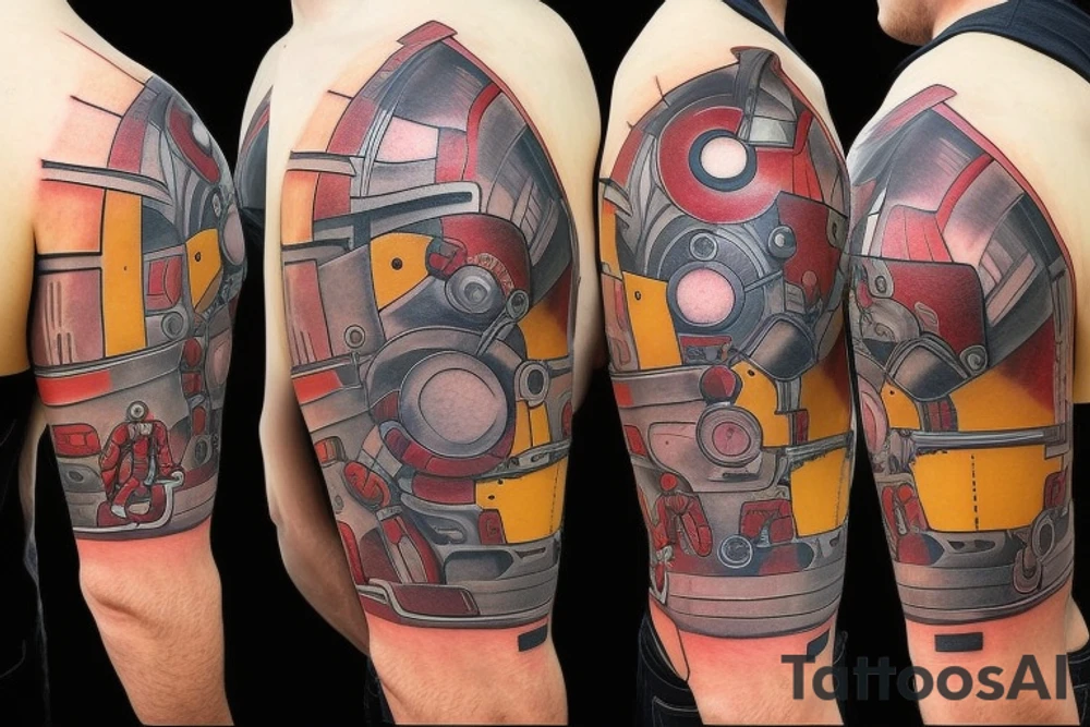 iron man inspired mechanism on the shoulder tattoo idea