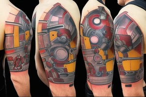 iron man inspired mechanism on the shoulder tattoo idea