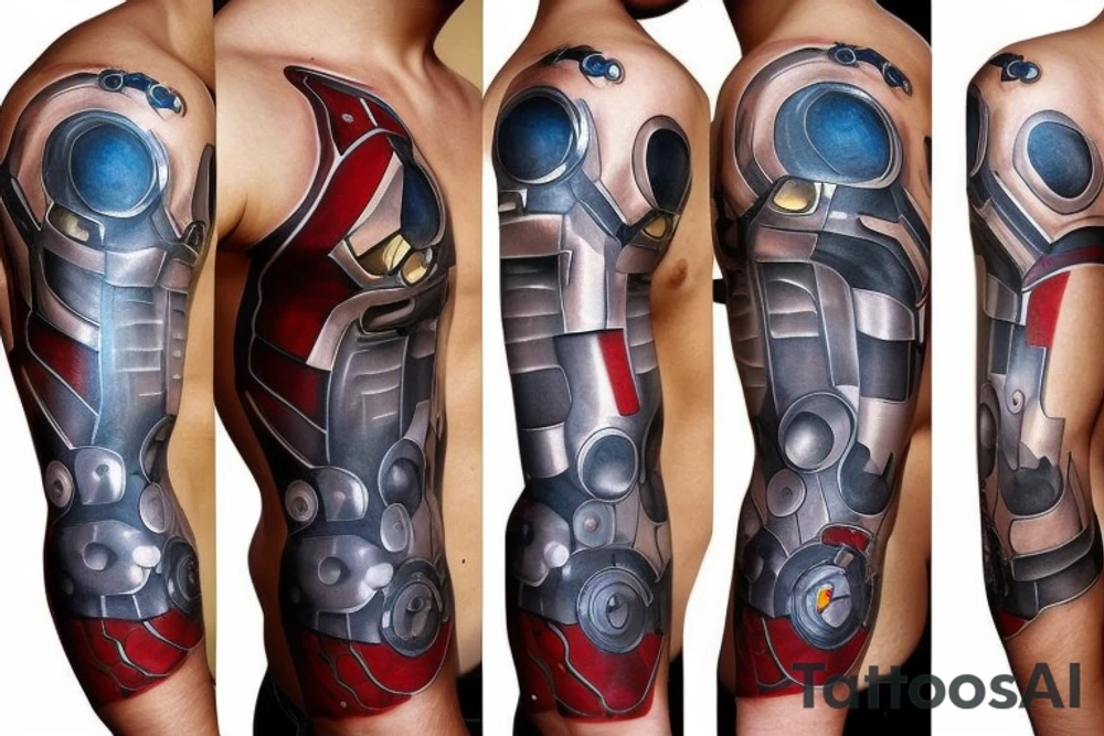 iron man inspired mechanism on the shoulder tattoo idea