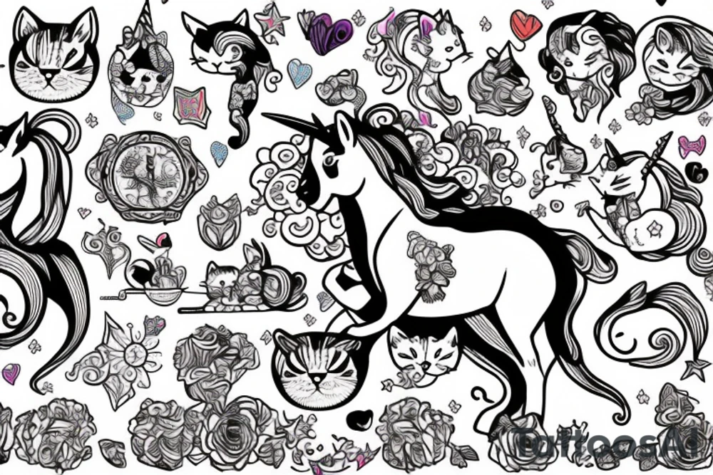 Kitten riding a unicorn tattoo idea