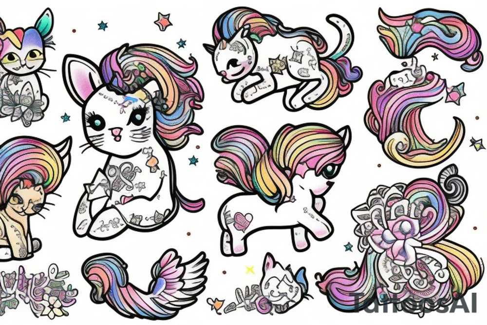 Kitten riding a unicorn tattoo idea