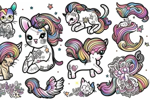 Kitten riding a unicorn tattoo idea