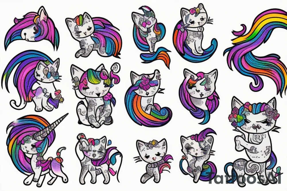 Kitten riding a unicorn tattoo idea