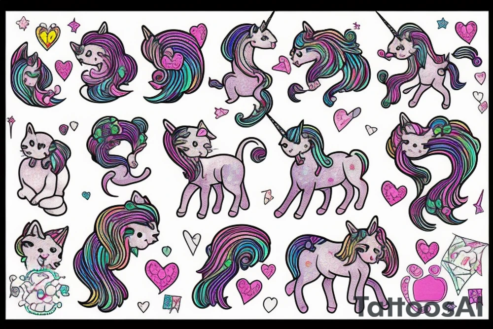 Kitten riding a unicorn tattoo idea