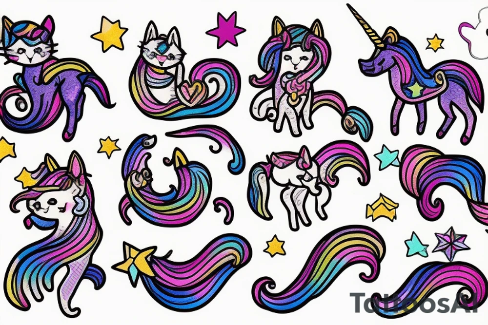 Kitten riding a unicorn tattoo idea