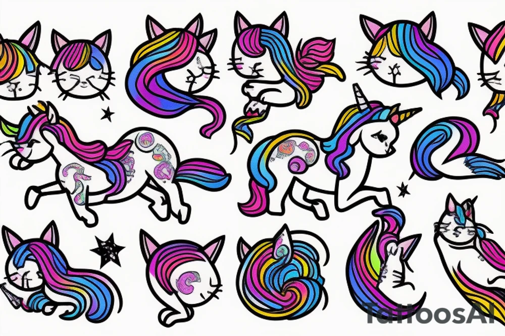 Kitten riding a unicorn tattoo idea