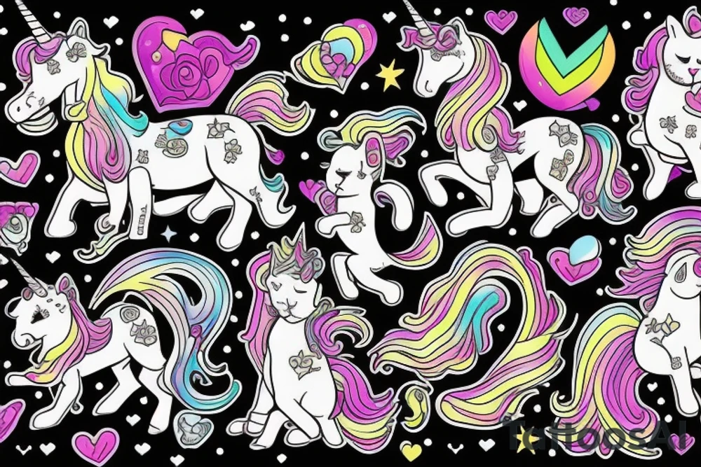 Kitten riding a unicorn tattoo idea