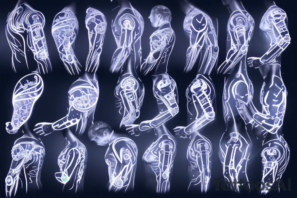 bio-robotic mechanism on the shoulder with glowing blue vasculature tattoo idea