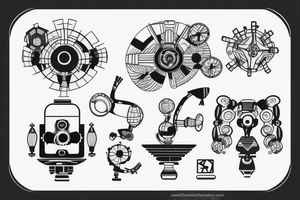 minimalist bio-robotic geometric mechanism tattoo idea