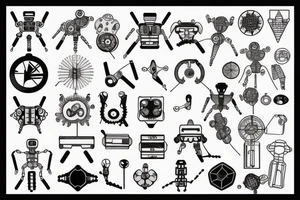 minimalist bio-robotic geometric mechanism tattoo idea