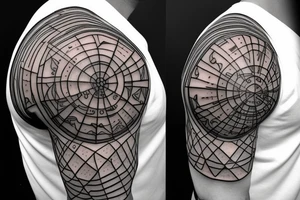 minimalist bio-robotic geometric mechanism on the shoulder tattoo idea