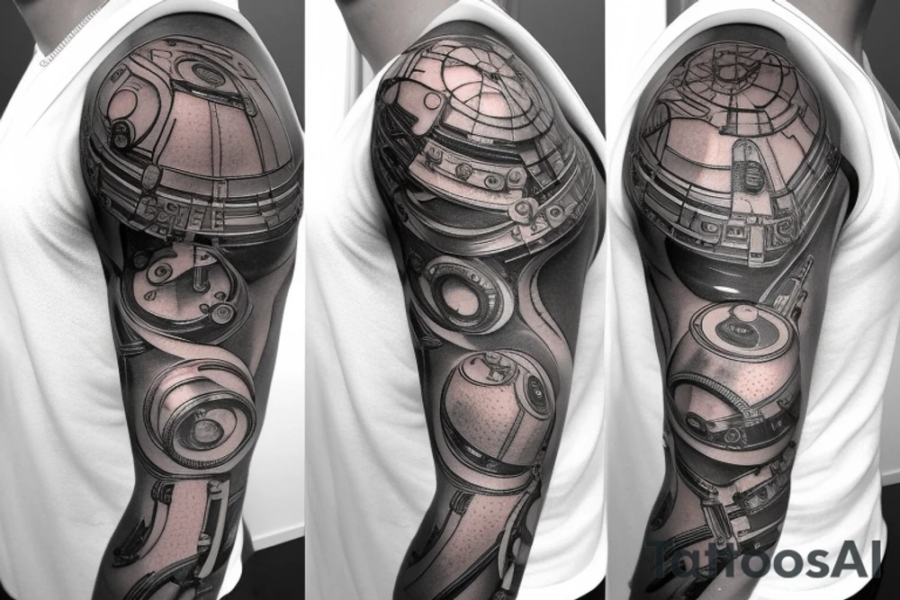 nanobots forming a mechanical mechanism on the shoulder tattoo idea