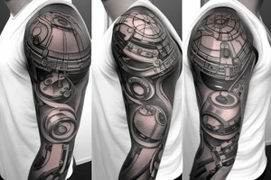 nanobots forming a mechanical mechanism on the shoulder tattoo idea