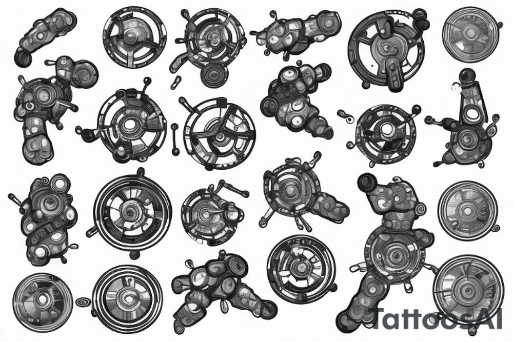nanobots forming a mechanical mechanism on the shoulder tattoo idea