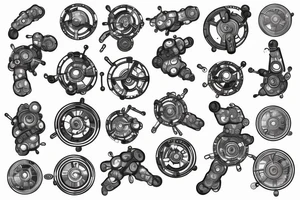 nanobots forming a mechanical mechanism on the shoulder tattoo idea