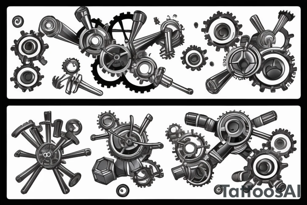 nanobots forming a mechanical mechanism on the shoulder tattoo idea