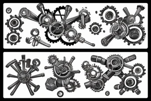 nanobots forming a mechanical mechanism on the shoulder tattoo idea