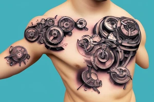 nanobots forming a mechanical mechanism on the shoulder tattoo idea