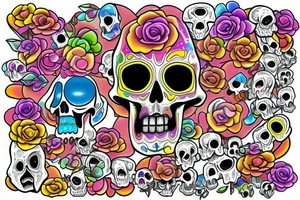 Colorful Melting skull will jewels tattoo idea