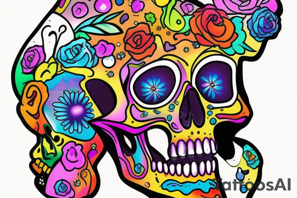 Colorful Melting skull will jewels tattoo idea