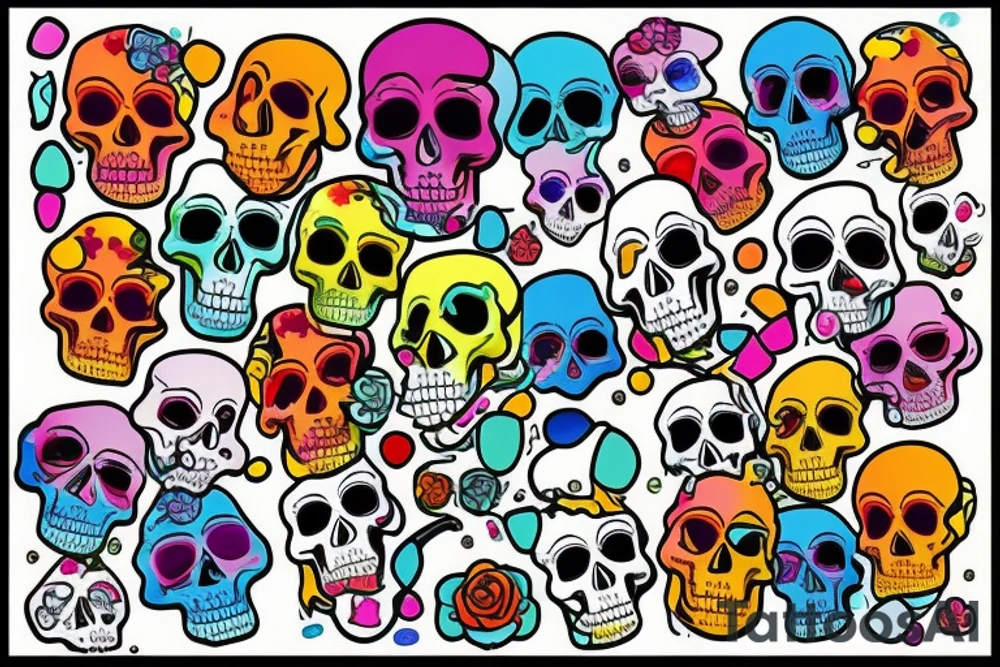 Colorful Melting skull will jewels tattoo idea