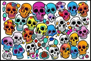 Colorful Melting skull will jewels tattoo idea
