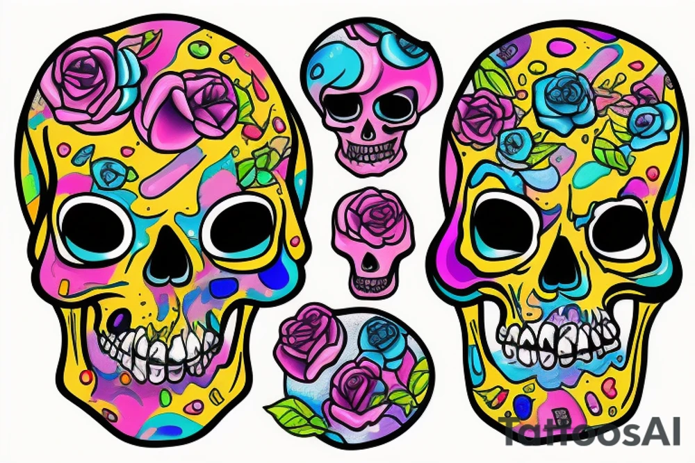 Colorful Melting skull will jewels tattoo idea