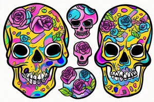 Colorful Melting skull will jewels tattoo idea